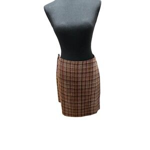 Loft Outlet Burgundy Plaid Tweed Mini Skirt Womens Size 2 Side Zip Lined Fall